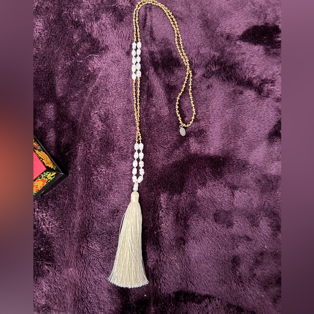 Zacasha Necklace real pearl beads tassel boho gypsy
